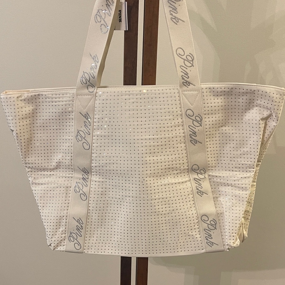 PINK Victoria's Secret White Rhinestone Tote Bag